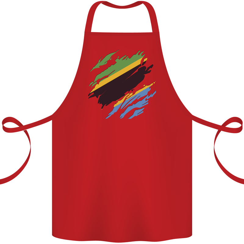 Torn Tanzania Flag Tanzanian Day Football Cotton Apron 100% Organic Red