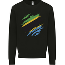 Torn Tanzania Flag Tanzanian Day Football Kids Sweatshirt Jumper Black