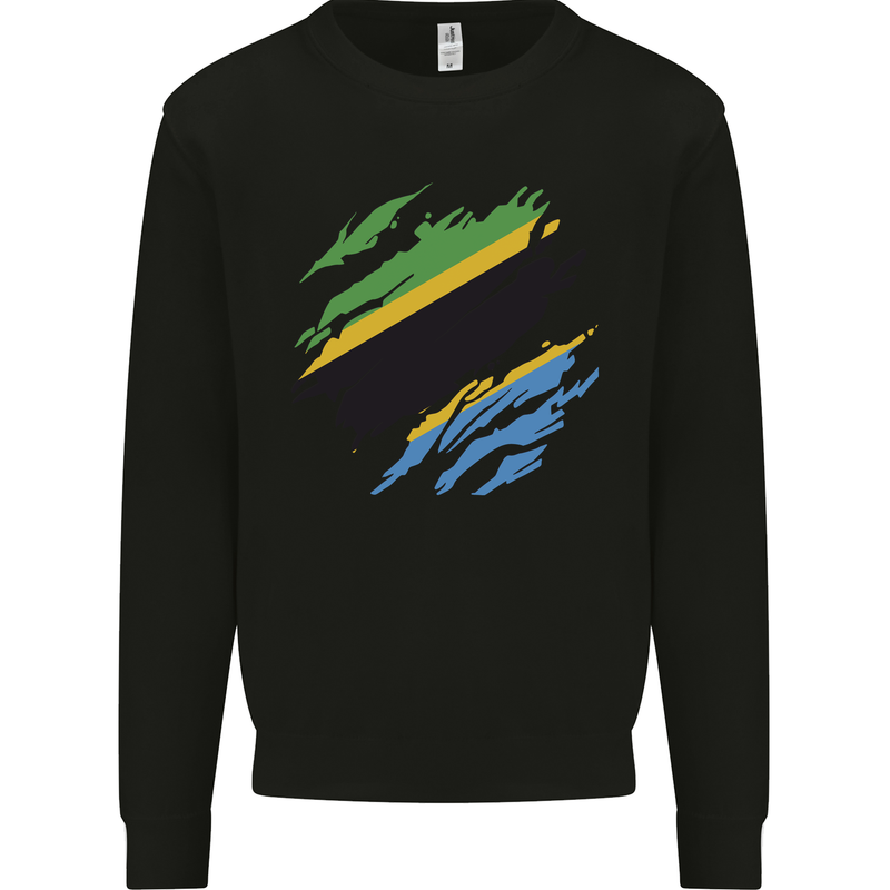 Torn Tanzania Flag Tanzanian Day Football Kids Sweatshirt Jumper Black