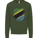 Torn Tanzania Flag Tanzanian Day Football Kids Sweatshirt Jumper Forest Green