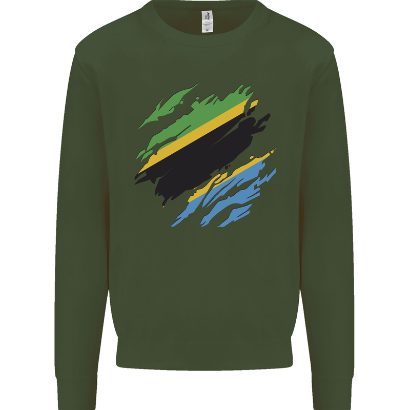 Torn Tanzania Flag Tanzanian Day Football Kids Sweatshirt Jumper Forest Green