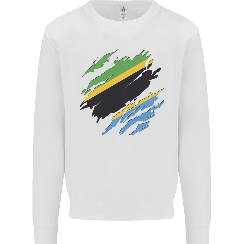 Torn Tanzania Flag Tanzanian Day Football Kids Sweatshirt Jumper White