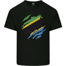 Torn Tanzania Flag Tanzanian Day Football Kids T-Shirt Childrens Black