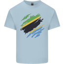 Torn Tanzania Flag Tanzanian Day Football Kids T-Shirt Childrens Light Blue