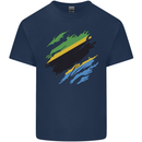 Torn Tanzania Flag Tanzanian Day Football Kids T-Shirt Childrens Navy Blue