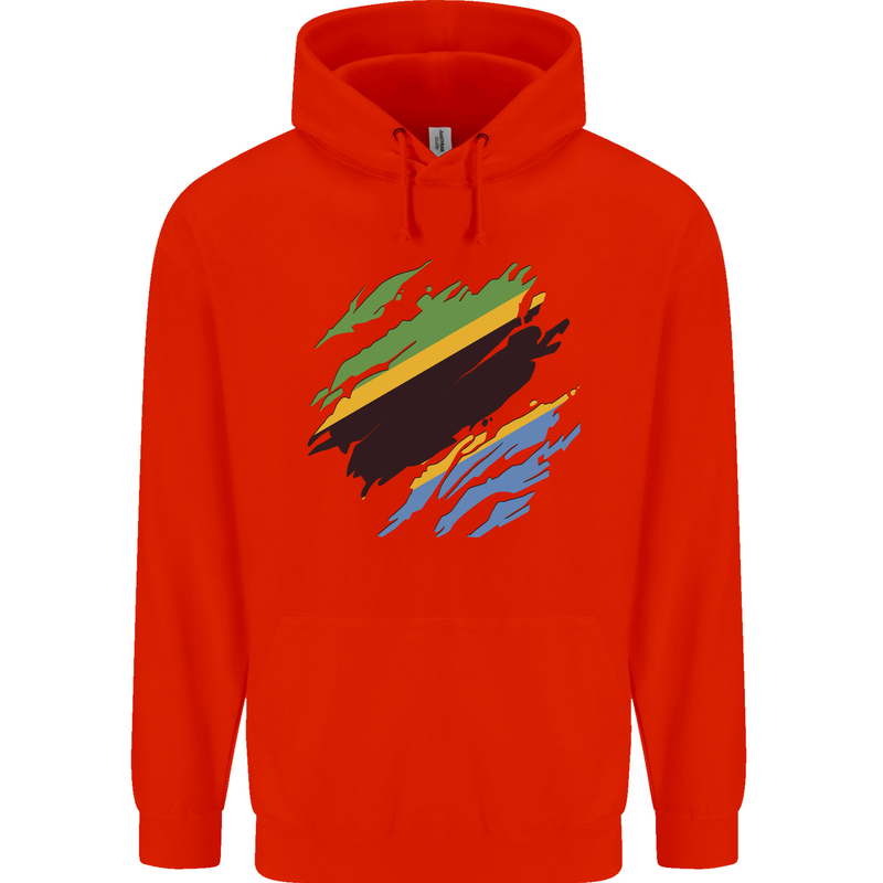 Torn Tanzania Flag Tanzanian Day Football Mens 80% Cotton Hoodie Bright Red