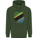 Torn Tanzania Flag Tanzanian Day Football Mens 80% Cotton Hoodie Forest Green