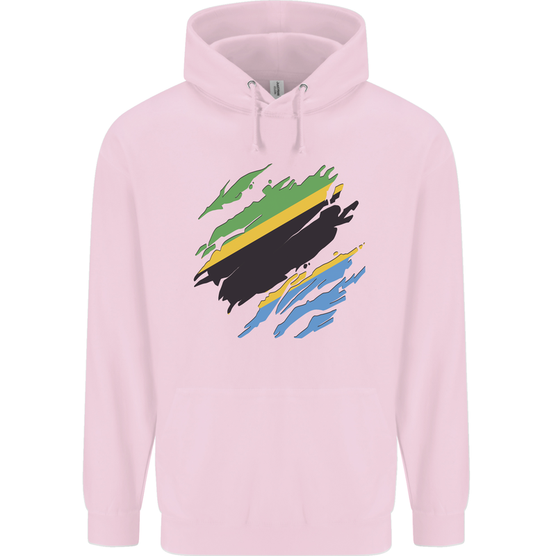 Torn Tanzania Flag Tanzanian Day Football Mens 80% Cotton Hoodie Light Pink