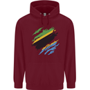 Torn Tanzania Flag Tanzanian Day Football Mens 80% Cotton Hoodie Maroon