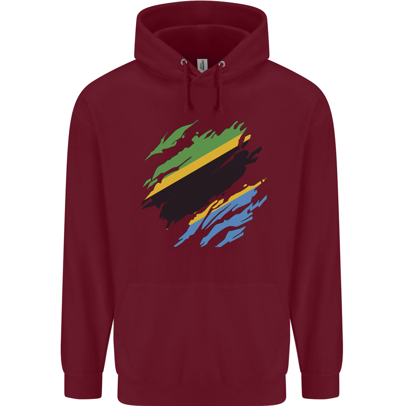 Torn Tanzania Flag Tanzanian Day Football Mens 80% Cotton Hoodie Maroon