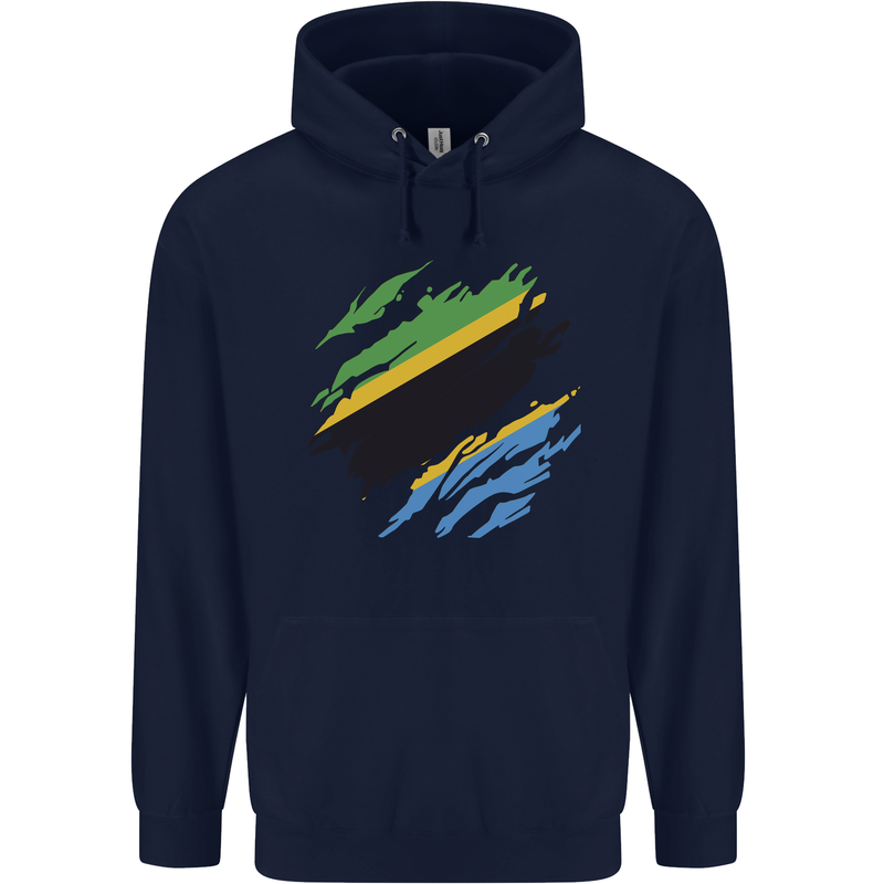 Torn Tanzania Flag Tanzanian Day Football Mens 80% Cotton Hoodie Navy Blue