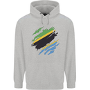 Torn Tanzania Flag Tanzanian Day Football Mens 80% Cotton Hoodie Sports Grey