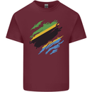 Torn Tanzania Flag Tanzanian Day Football Mens Cotton T-Shirt Tee Top Maroon