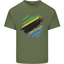 Torn Tanzania Flag Tanzanian Day Football Mens Cotton T-Shirt Tee Top Military Green