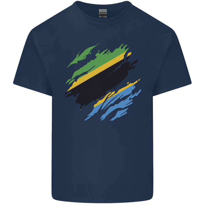 Torn Tanzania Flag Tanzanian Day Football Mens Cotton T-Shirt Tee Top Navy Blue