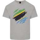 Torn Tanzania Flag Tanzanian Day Football Mens Cotton T-Shirt Tee Top Sports Grey
