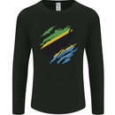 Torn Tanzania Flag Tanzanian Day Football Mens Long Sleeve T-Shirt Black