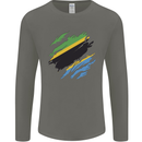 Torn Tanzania Flag Tanzanian Day Football Mens Long Sleeve T-Shirt Charcoal