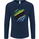 Torn Tanzania Flag Tanzanian Day Football Mens Long Sleeve T-Shirt Navy Blue