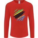 Torn Tanzania Flag Tanzanian Day Football Mens Long Sleeve T-Shirt Red
