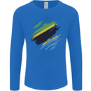 Torn Tanzania Flag Tanzanian Day Football Mens Long Sleeve T-Shirt Royal Blue