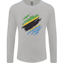 Torn Tanzania Flag Tanzanian Day Football Mens Long Sleeve T-Shirt Sports Grey