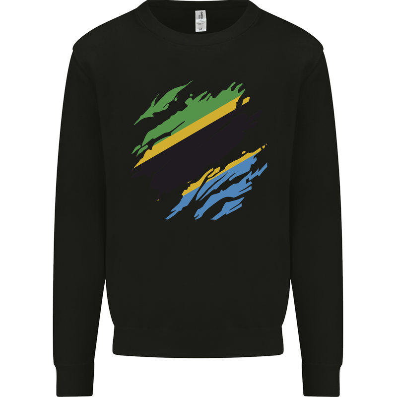 Torn Tanzania Flag Tanzanian Day Football Mens Sweatshirt Jumper Black