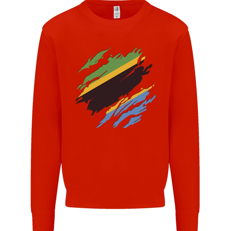 Torn Tanzania Flag Tanzanian Day Football Mens Sweatshirt Jumper Bright Red
