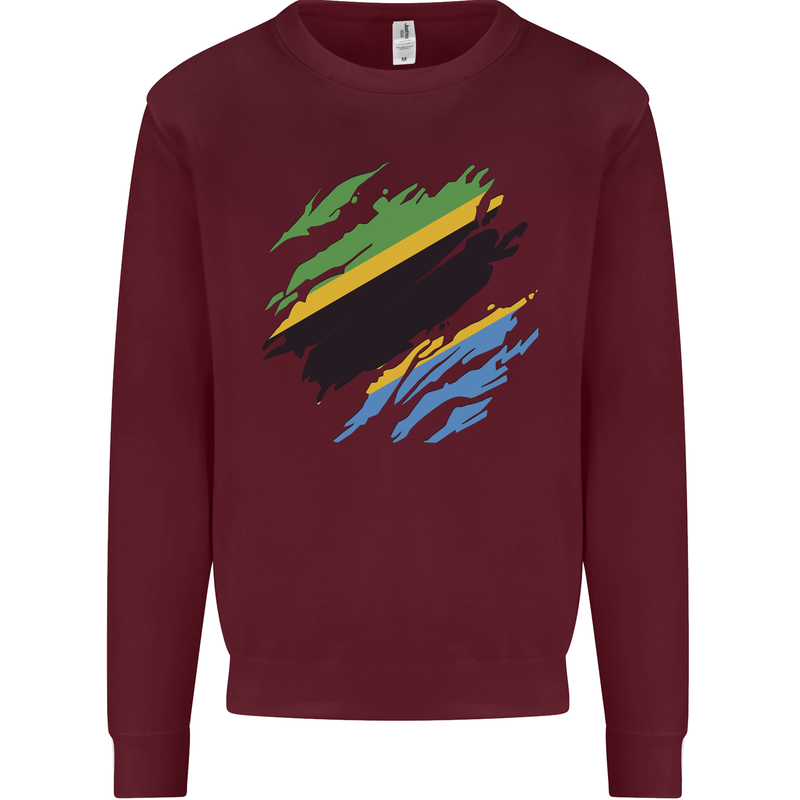 Torn Tanzania Flag Tanzanian Day Football Mens Sweatshirt Jumper Maroon
