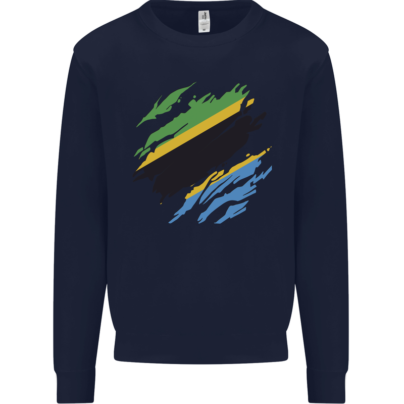 Torn Tanzania Flag Tanzanian Day Football Mens Sweatshirt Jumper Navy Blue