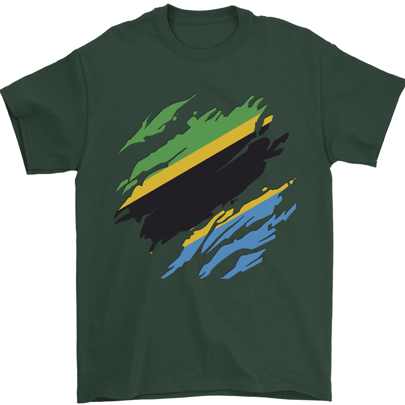 Torn Tanzania Flag Tanzanian Day Football Mens T-Shirt 100% Cotton Forest Green