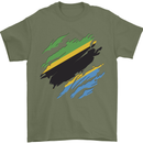 Torn Tanzania Flag Tanzanian Day Football Mens T-Shirt 100% Cotton Military Green
