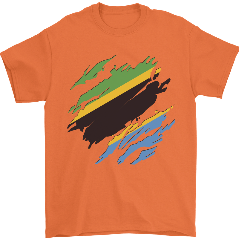 Torn Tanzania Flag Tanzanian Day Football Mens T-Shirt 100% Cotton Orange