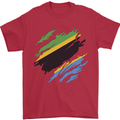 Torn Tanzania Flag Tanzanian Day Football Mens T-Shirt 100% Cotton Red
