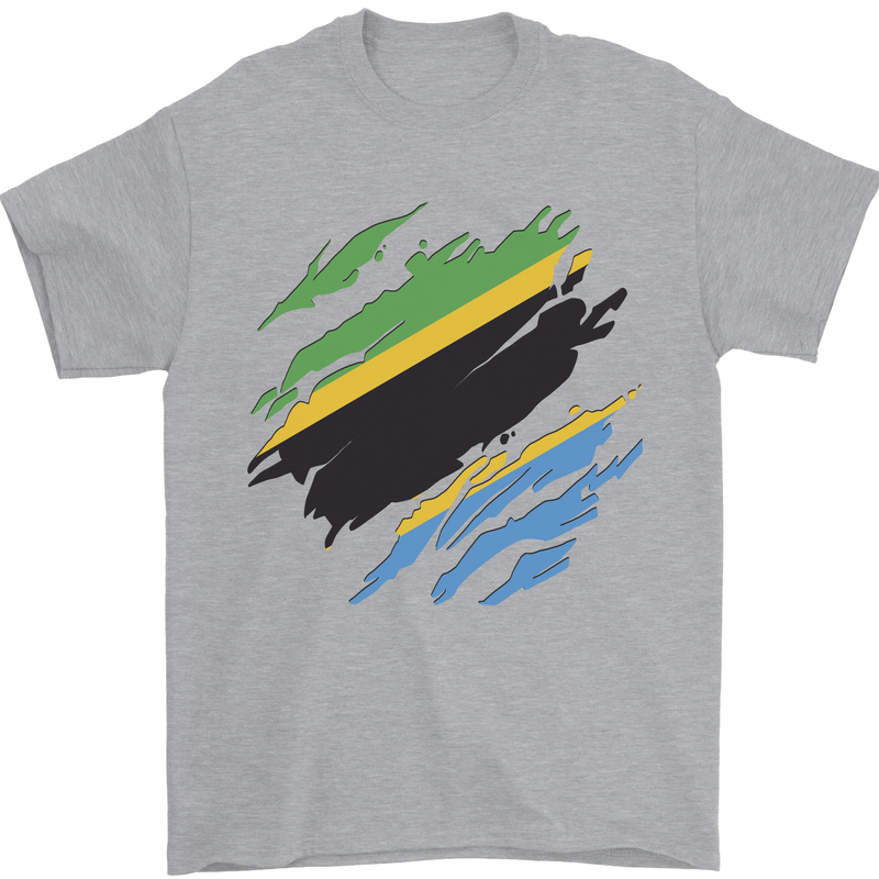 Torn Tanzania Flag Tanzanian Day Football Mens T-Shirt 100% Cotton Sports Grey