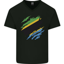 Torn Tanzania Flag Tanzanian Day Football Mens V-Neck Cotton T-Shirt Black