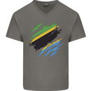 Torn Tanzania Flag Tanzanian Day Football Mens V-Neck Cotton T-Shirt Charcoal
