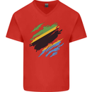 Torn Tanzania Flag Tanzanian Day Football Mens V-Neck Cotton T-Shirt Red