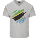 Torn Tanzania Flag Tanzanian Day Football Mens V-Neck Cotton T-Shirt Sports Grey