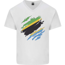 Torn Tanzania Flag Tanzanian Day Football Mens V-Neck Cotton T-Shirt White