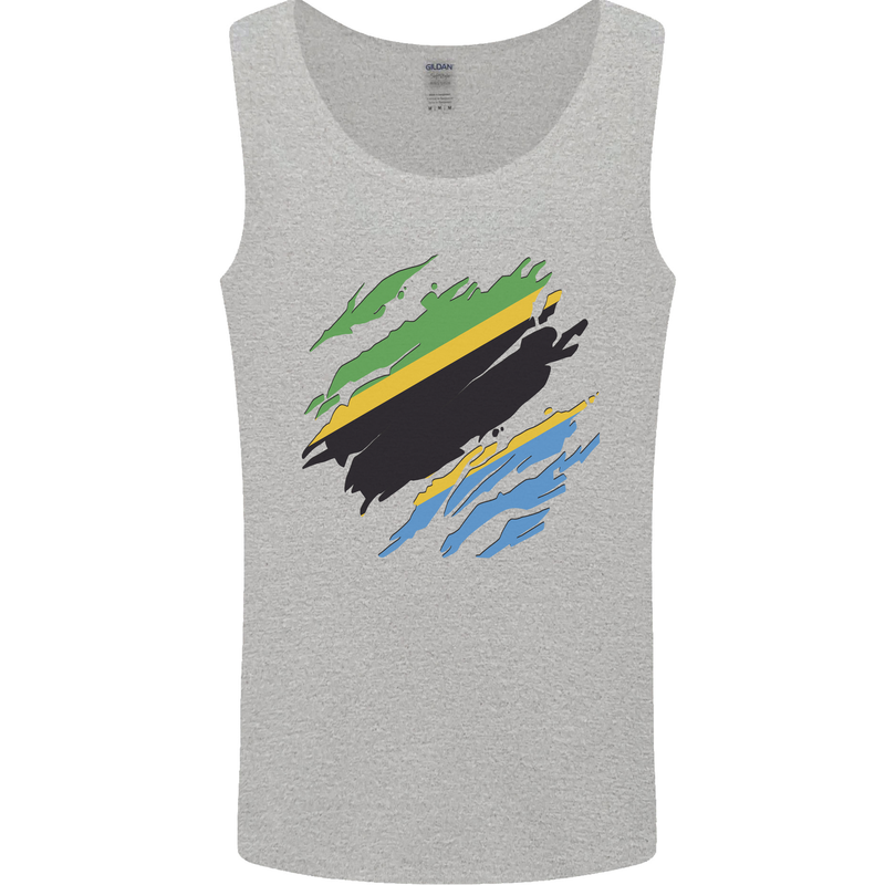 Torn Tanzania Flag Tanzanian Day Football Mens Vest Tank Top Sports Grey