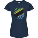 Torn Tanzania Flag Tanzanian Day Football Womens Petite Cut T-Shirt Navy Blue