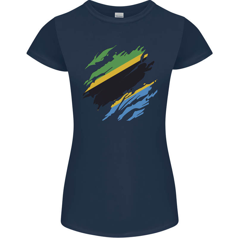 Torn Tanzania Flag Tanzanian Day Football Womens Petite Cut T-Shirt Navy Blue