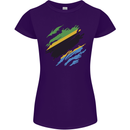 Torn Tanzania Flag Tanzanian Day Football Womens Petite Cut T-Shirt Purple