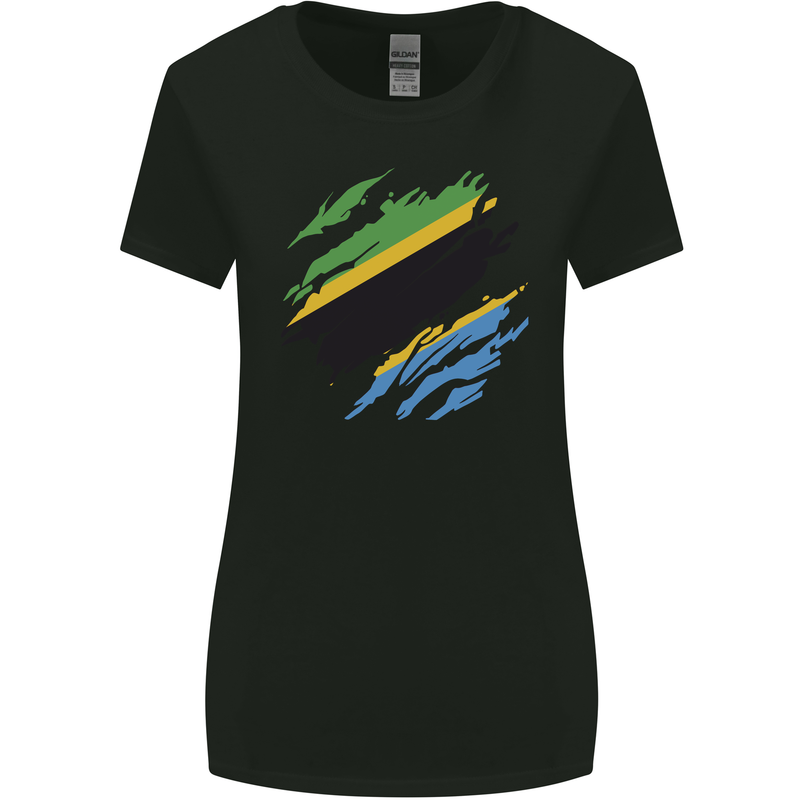 Torn Tanzania Flag Tanzanian Day Football Womens Wider Cut T-Shirt Black