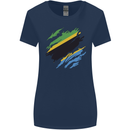 Torn Tanzania Flag Tanzanian Day Football Womens Wider Cut T-Shirt Navy Blue