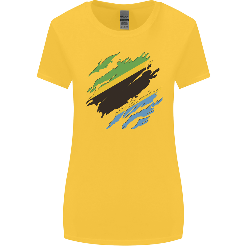 Torn Tanzania Flag Tanzanian Day Football Womens Wider Cut T-Shirt Yellow