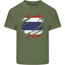 Torn Thailand Flag Thai Day Football Mens Cotton T-Shirt Tee Top Military Green