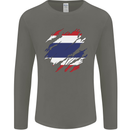 Torn Thailand Flag Thai Day Football Mens Long Sleeve T-Shirt Charcoal
