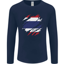 Torn Thailand Flag Thai Day Football Mens Long Sleeve T-Shirt Navy Blue